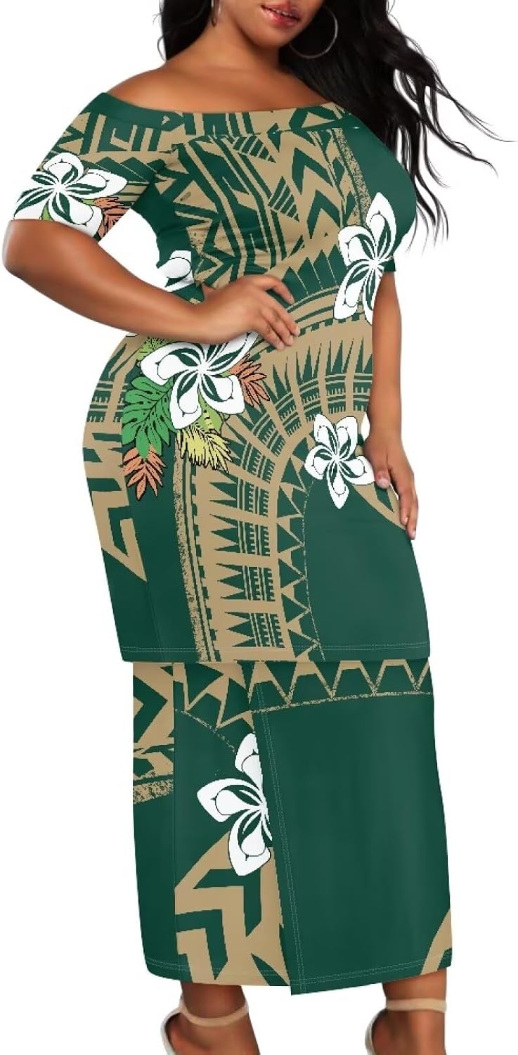 Polynesian Couple Set Tirbal Tattoo Tapa Hawaii Shirt Puletasi Samoa Dresses for Women Matching Outfits Couples