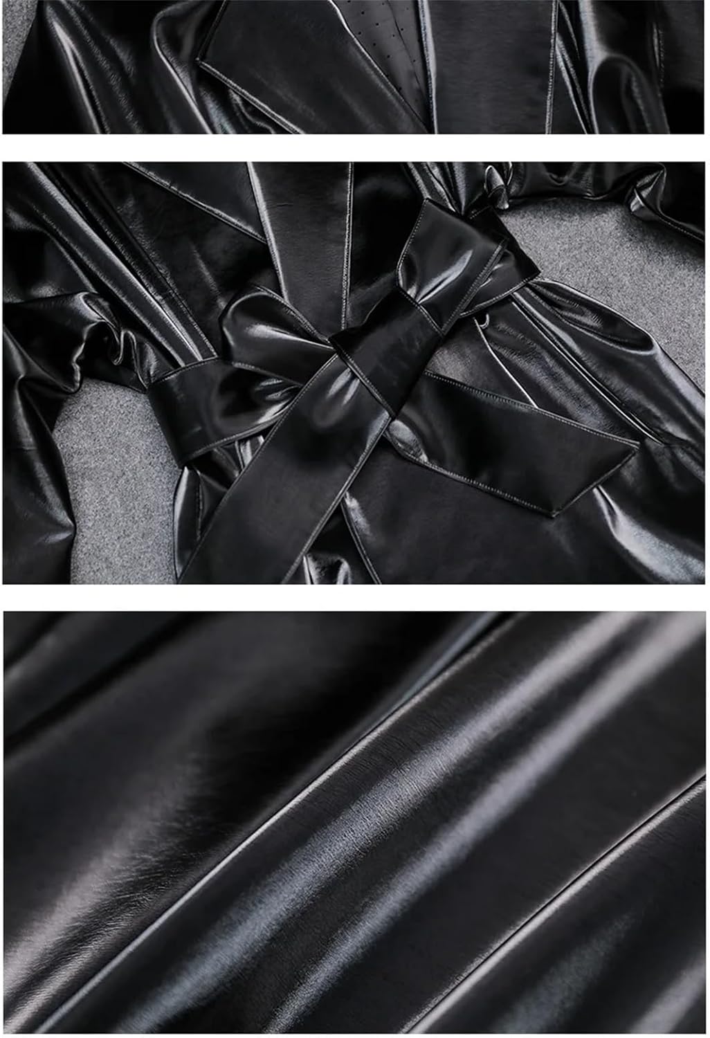 Women Autumn Long Waterproof Oversized Shiny Patent Leather Trench Coat Belt Runway Raincoat