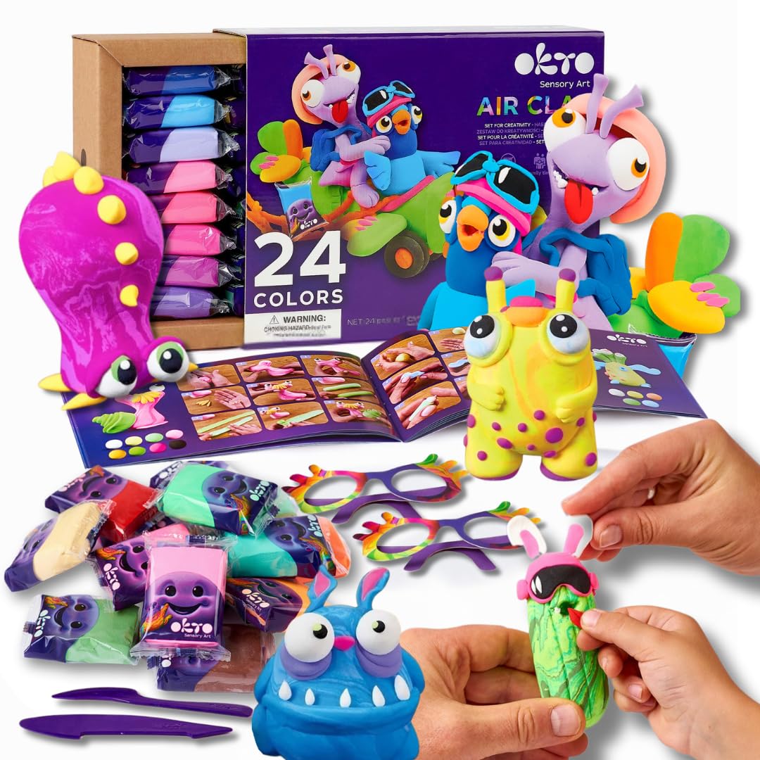 Okto Air Dry Clay Craft Set for Kids | 24 Pack Colourful Air Clay