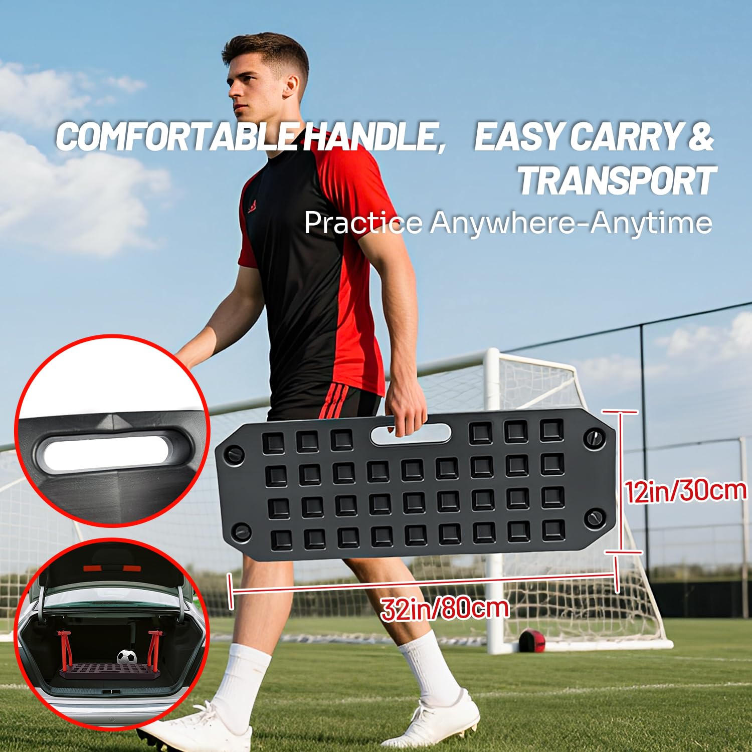 JASCOPRO Fußball Rebound Board, tragbarer Dual-Oberflächen Trainer mit verstellbarem Winkel (60°-120°), 6 Rückprallmodi für Ballkontrolle & Passtraining, Sport Fußballtore inkl. 2 Sandsäcken