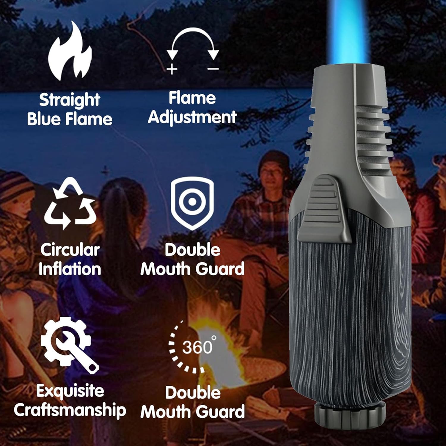 Windproof Adjustable Flame Butane Torch Lighter, Refillable Jet Flame Lighter, Butane Lighter Box for Candles, Outdoor, Creme Brulee (Butane Gas Not Included)(Color:B)