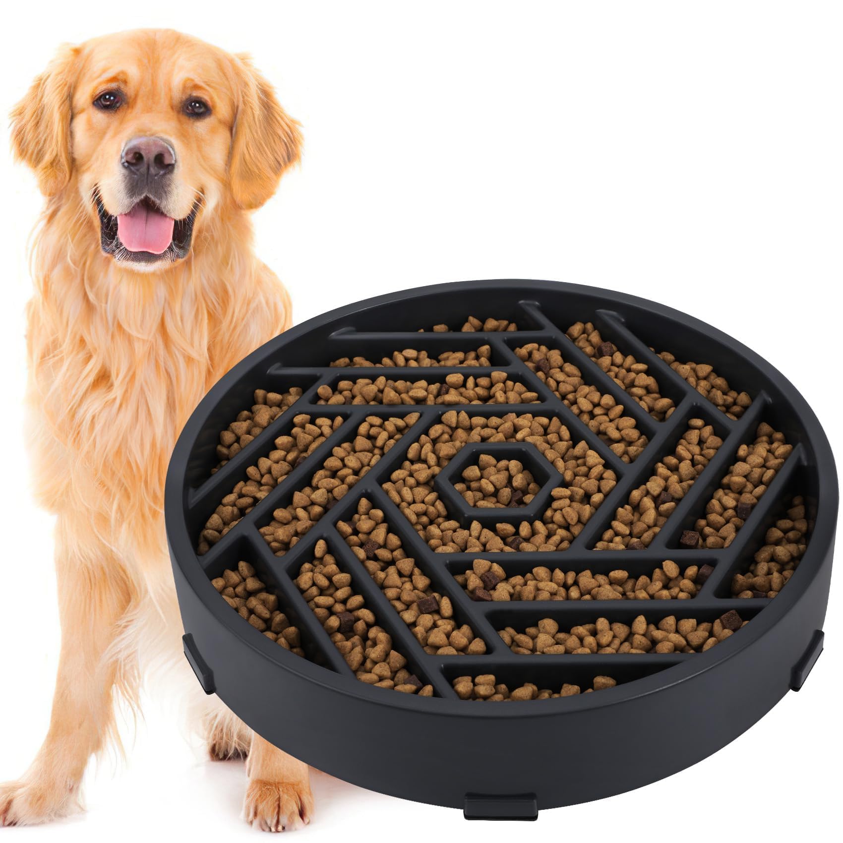 TOBYTO Slow Feeder Dog Bowls Large Medium Breed,Anti-Choking Slow Eating Dog Food Bowl,Non Slip Pet Slower Food Feeding Bowls Large Puzzle Slow Feeder Bloat Stop Maze Dog Dishes,Black