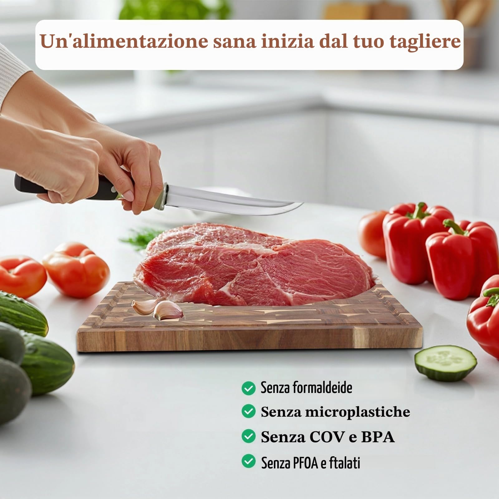 Tagliere in Legno di Acacia 40 × 30 × 4 Cm | Ampia Superficie, Piedini Antiscivolo E Maniglie Integrate, Delicato Sulle Lame E Ideale Per Servire