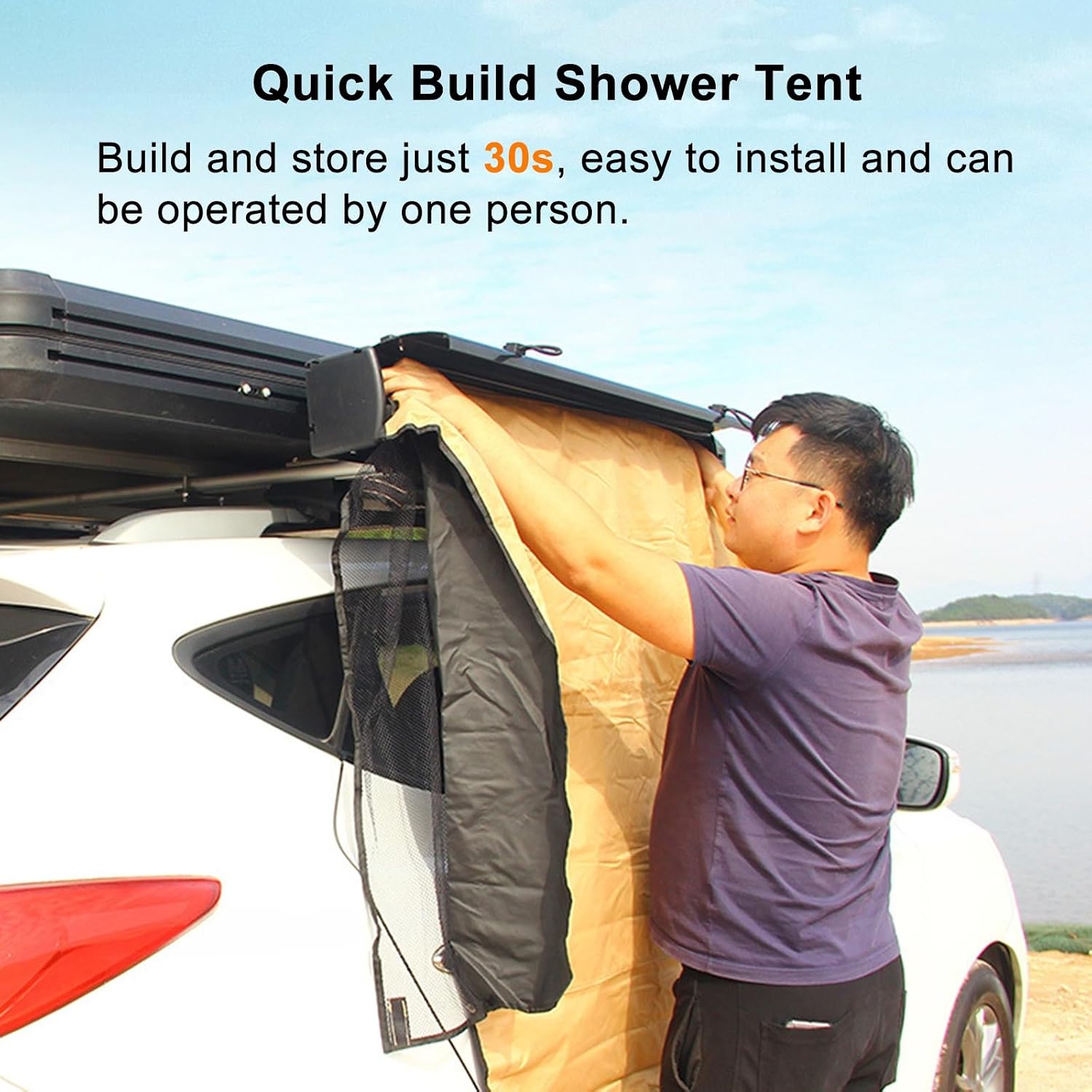Car Side Shower Tent, Portable Pop Up Privacy Shower Tent, Camp Toilet, Changing Tent, Sunshade and Waterproof, Ventilation Design, 35.43" L X 35.43" W X 70.86" H