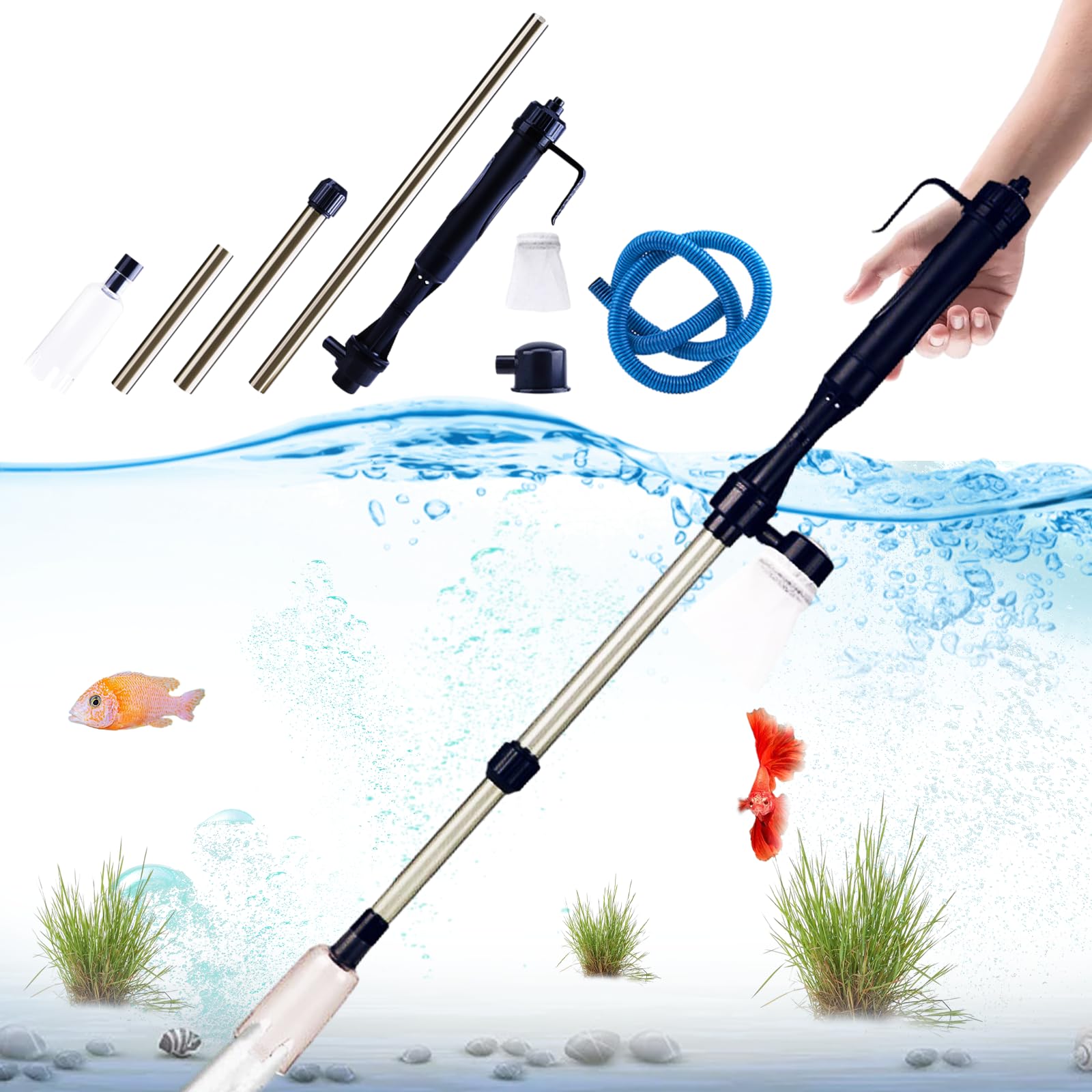 longziming Aspirador eléctrico para acuario, 3 en 1, juego de limpieza automática para cambio de agua, grava y suelo
