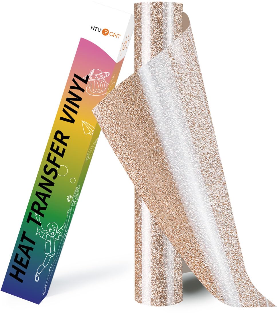 HTVRONT Glitter HTV Heat Transfer Vinyl Rolls - 8ft x 10" Brown Glitter HTV Vinyl for Shirts & All Cutter Machines - Easy to Cut & Weed for Heat Vinyl Design