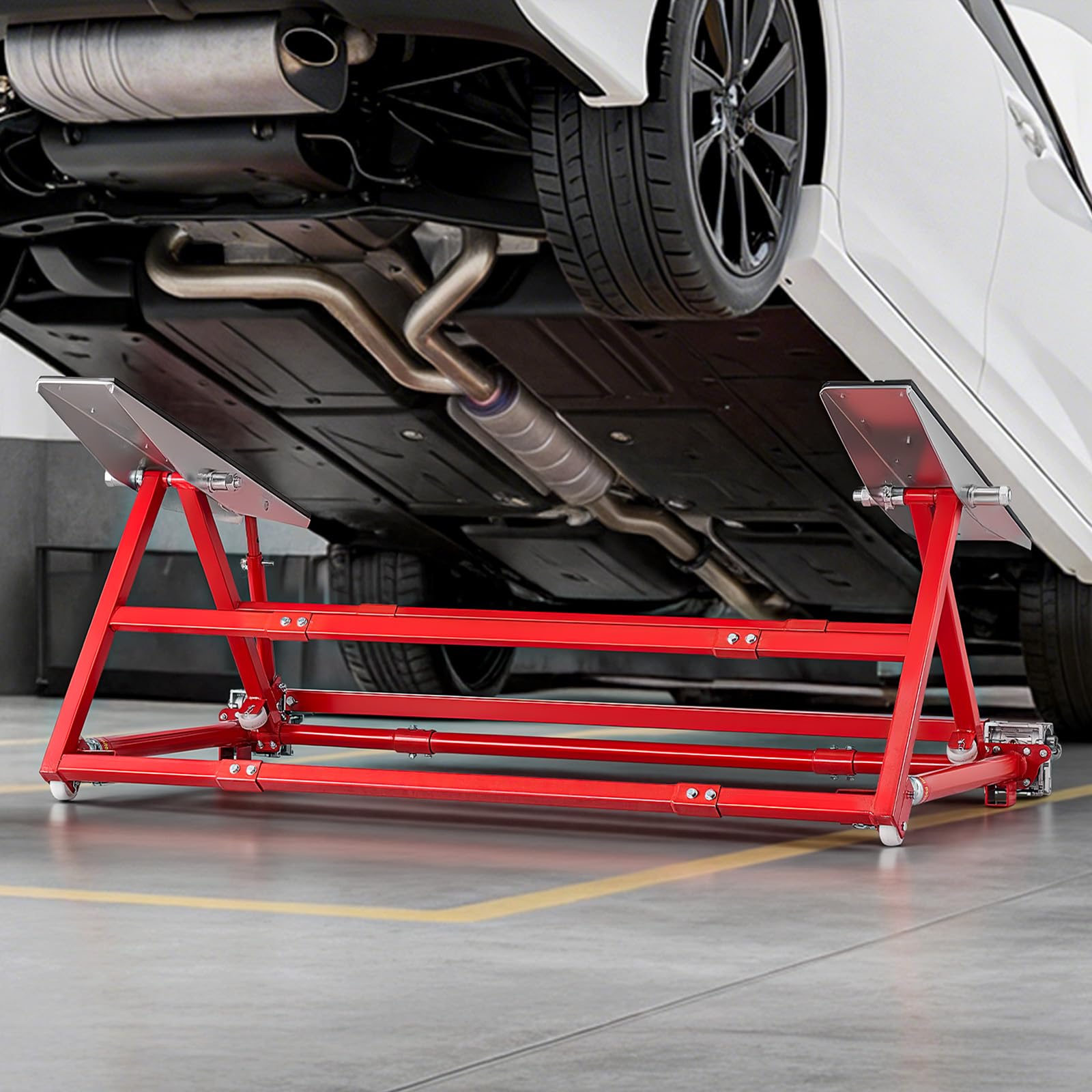 VEVOR Pont Basculant Capacité 2 T, Pont Élévateur Mobile Portable en Acier, pour Entretien Voiture Atelier, Lève Voiture Basculant Manuel, Hauteur Max. 58,5 cm, Largeur Réglable, Levage Rapide