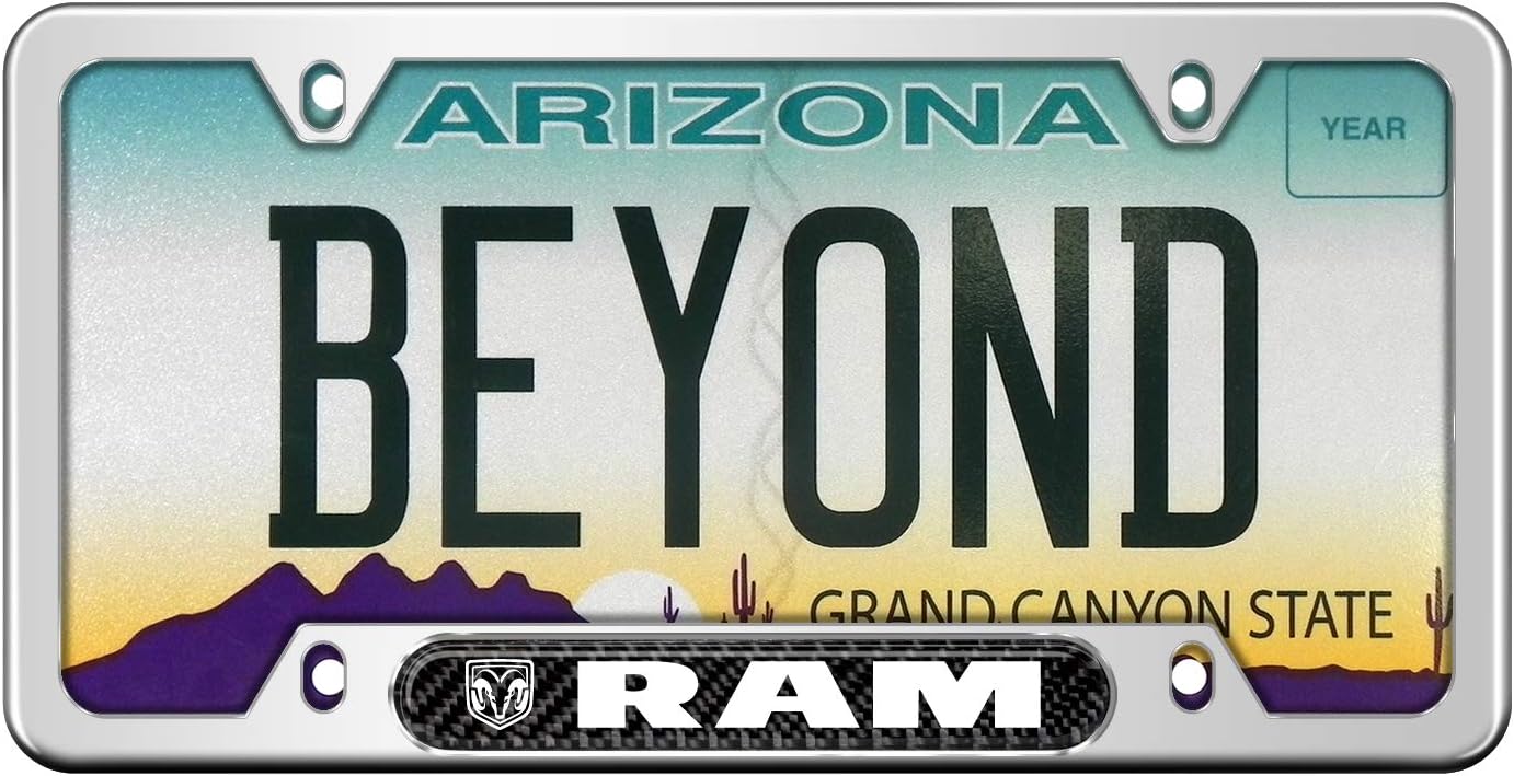 iPick Image for - RAM Real Carbon Fiber Nameplate Chrome Stainless Steel License Plate Frame