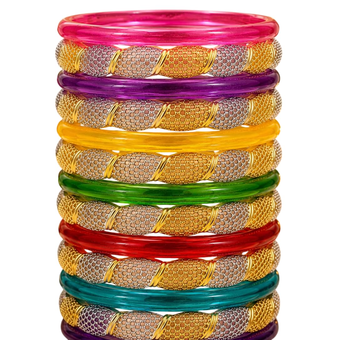 Plain Designer Jelly Glass Bangles Set for Women with Diamond Cut Design | Fancy Stylish Traditional Chudi | Elegant Glass Bangles for Wedding, Festive – Set of 12-image-37