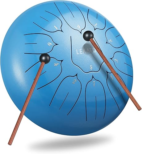 Miniatura 26 de LEKATO Tambor de lluvia para exterior, tambor de lengua de acero de 6 pulgadas, 11 notas, campanilla de lluvia de percusión para meditación, yoga