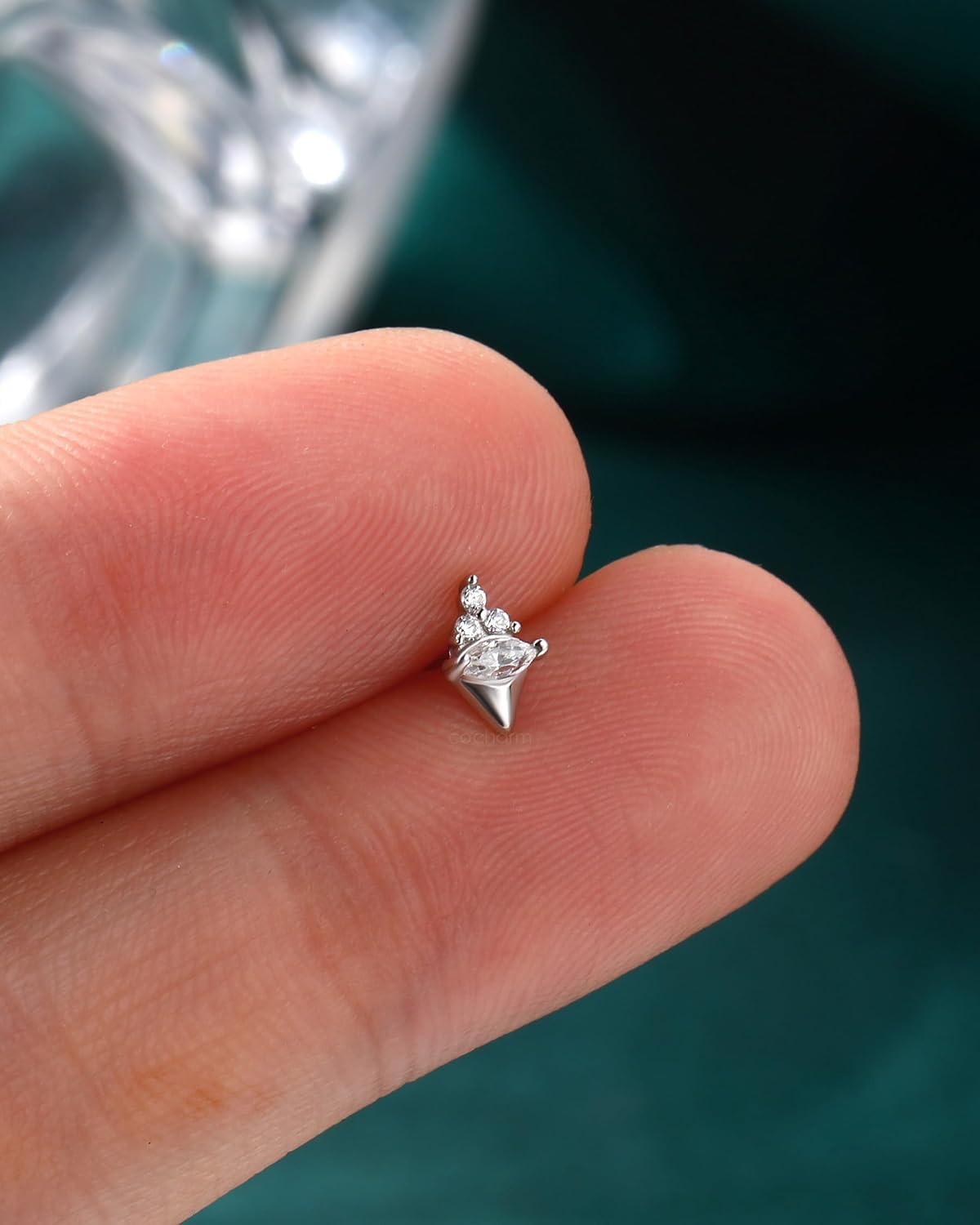 COCHARM Sterling Silver Nose Stud, 20G L Shaped Ice Cream Nose Ring, Simulated Diamond CZ Hypoallergenic Nose Piercing for Women