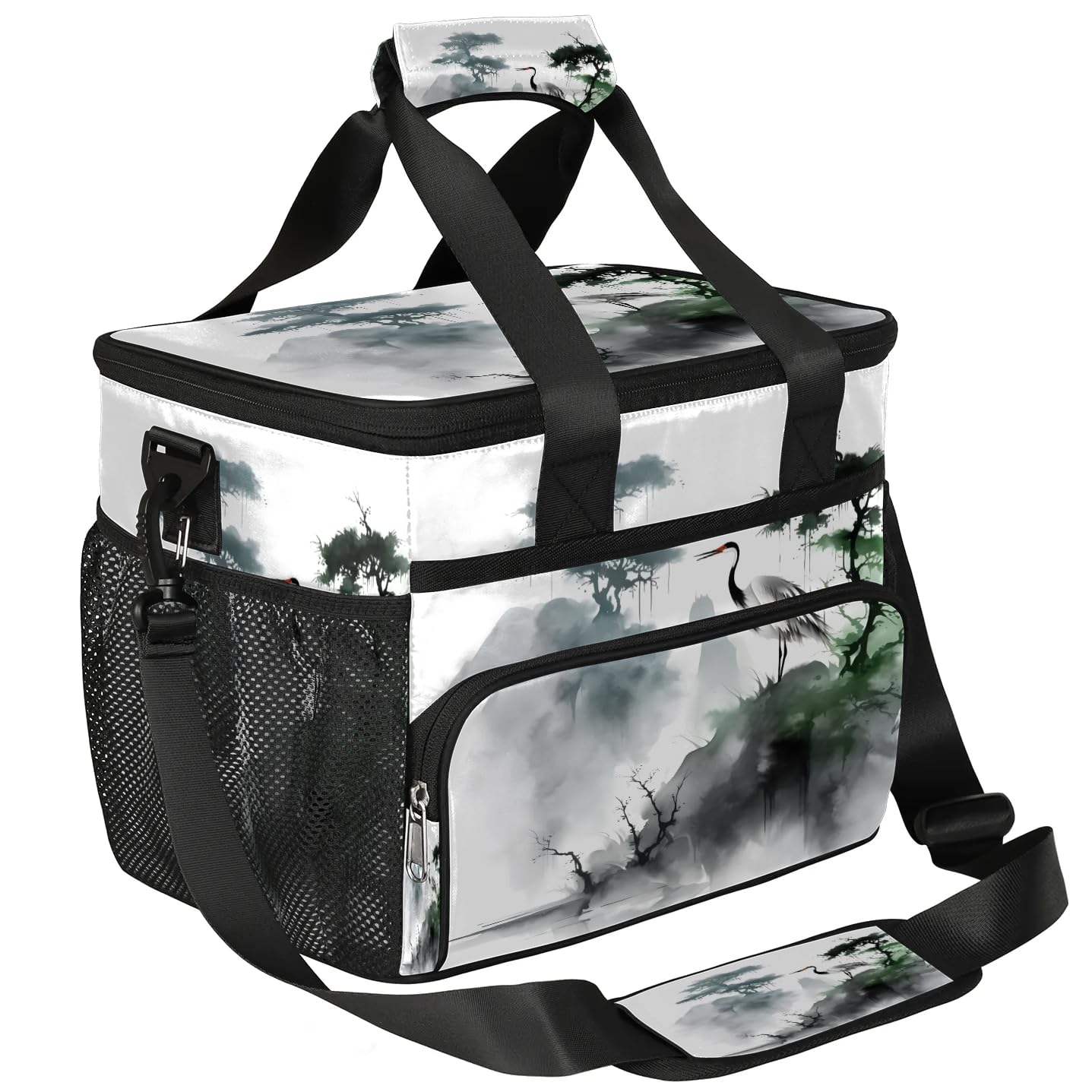 Lunch Box for Men Heavy Duty Insulated Lunch Bag for Women Ink Painting Crane Lunchbox for Adults Lunch