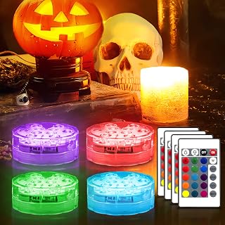 Creatrek Submersible LED Lights, 16 Colors Submersible LED Pool Lights Battery Operated Underwater Pool Lights for Vases Camping Buckets Pumpkins 4pack