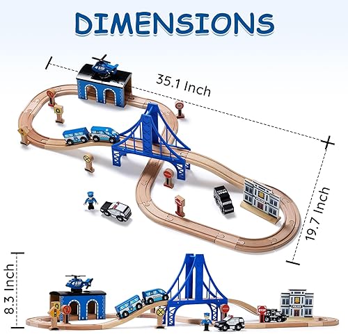 Miniatura 7 de SainSmart Jr. Juego de tren de madera Juego interactivo de policía para niños Juguete de construcción con tren, figuras y accesorios Compatible