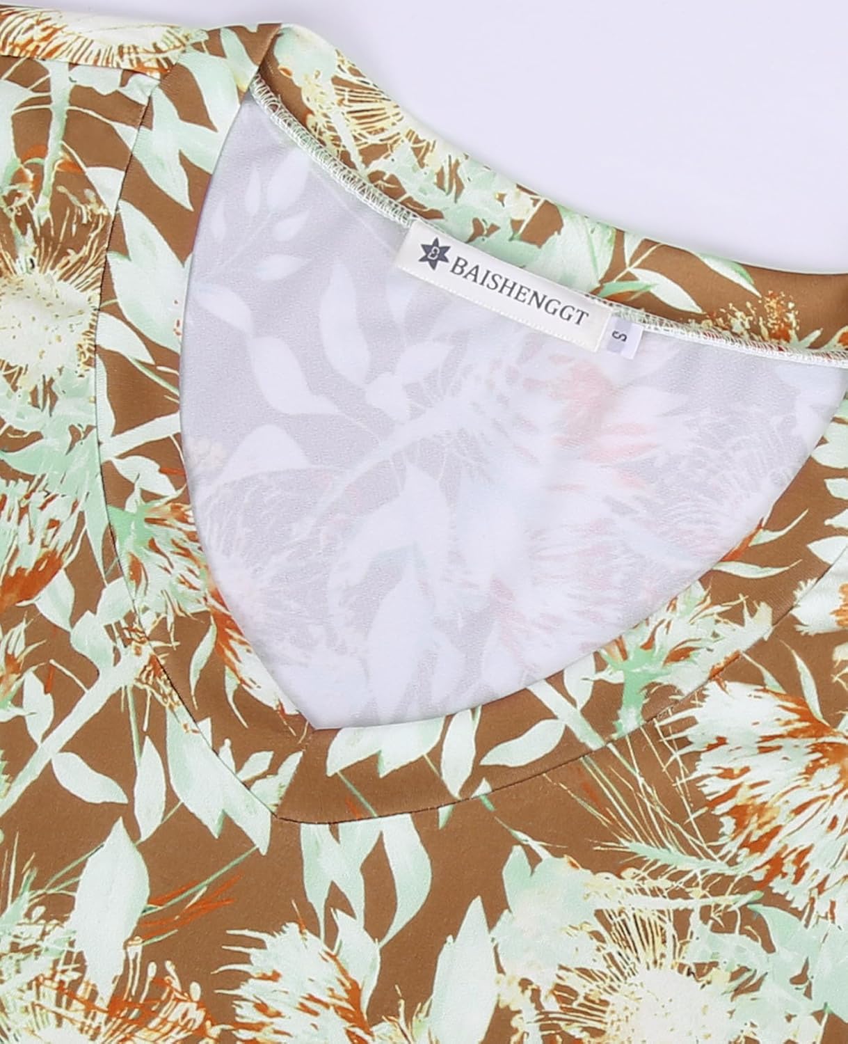 Women's Summer Tops Casual Solid Color V Neck Swiss Dot Puff Short Sleeve Loose T Shirt - Image 3