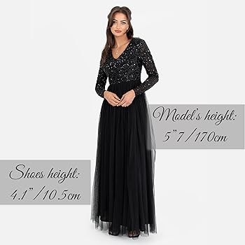 Maya Deluxe Womens Ladies Dress Long Sleeve for Wedding Guest V Neck Black  Size 6 : Amazon.co.uk: Fashion