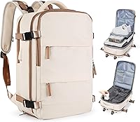 Vista 39 de Mochila de viaje grande, bolsa de mano, aprobada para aviones, para artículos personales, para hombre o mujer, color beige con marrón