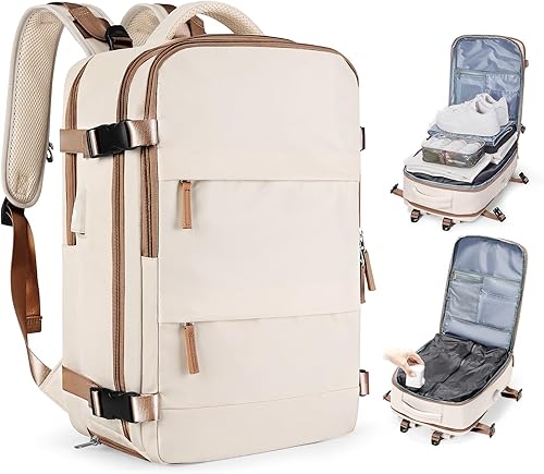 Miniatura 39 de Mochila de viaje grande, bolsa de mano, aprobada para aviones, para artículos personales, para hombre o mujer, color beige con marrón