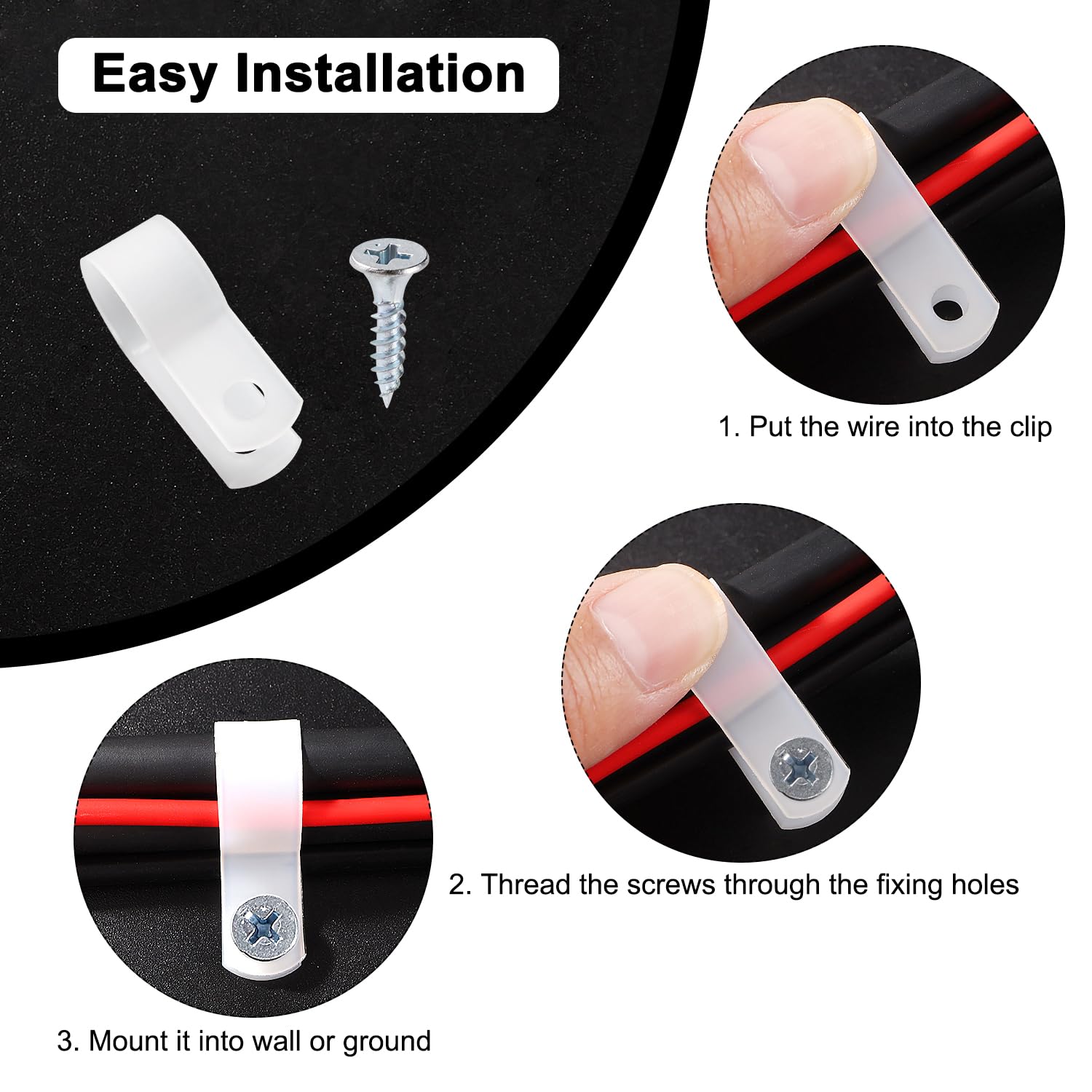 VooGenzek 80 PCS 5/8 Inch R-Type Cable Clip Wire Clamp, Nylon Screw Mounting Cord Fastener Clips with 80 PCS Screws - Image 4