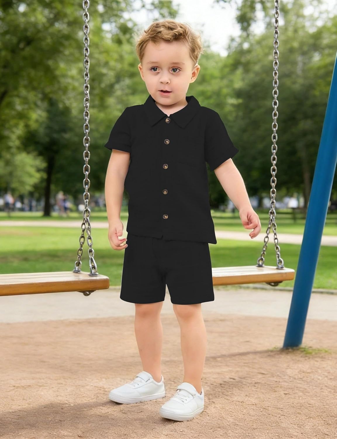 Jimonda Baby Boys Cotton Gauze Shirt/Shorts Sets Outdoor Toddler Button-down Clothes Set Summer Short Sleeve Outfit 2PC - Image 5