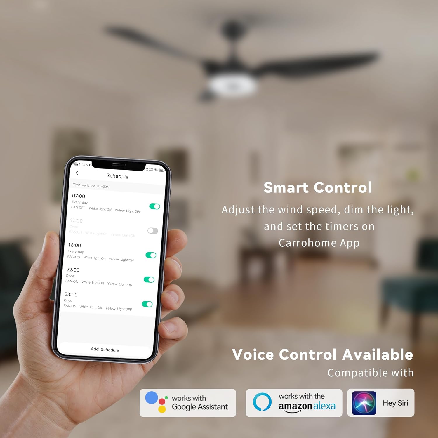 SMAFAN 52" Smart Ceiling Fan with Light and Remote, 10 Speeds Reversible Silent DC Motor Indoor Outdoor Ceiling Fan, 3 Light Colors Dimmable, Compatible with Alexa, Siri & Google Home, Black