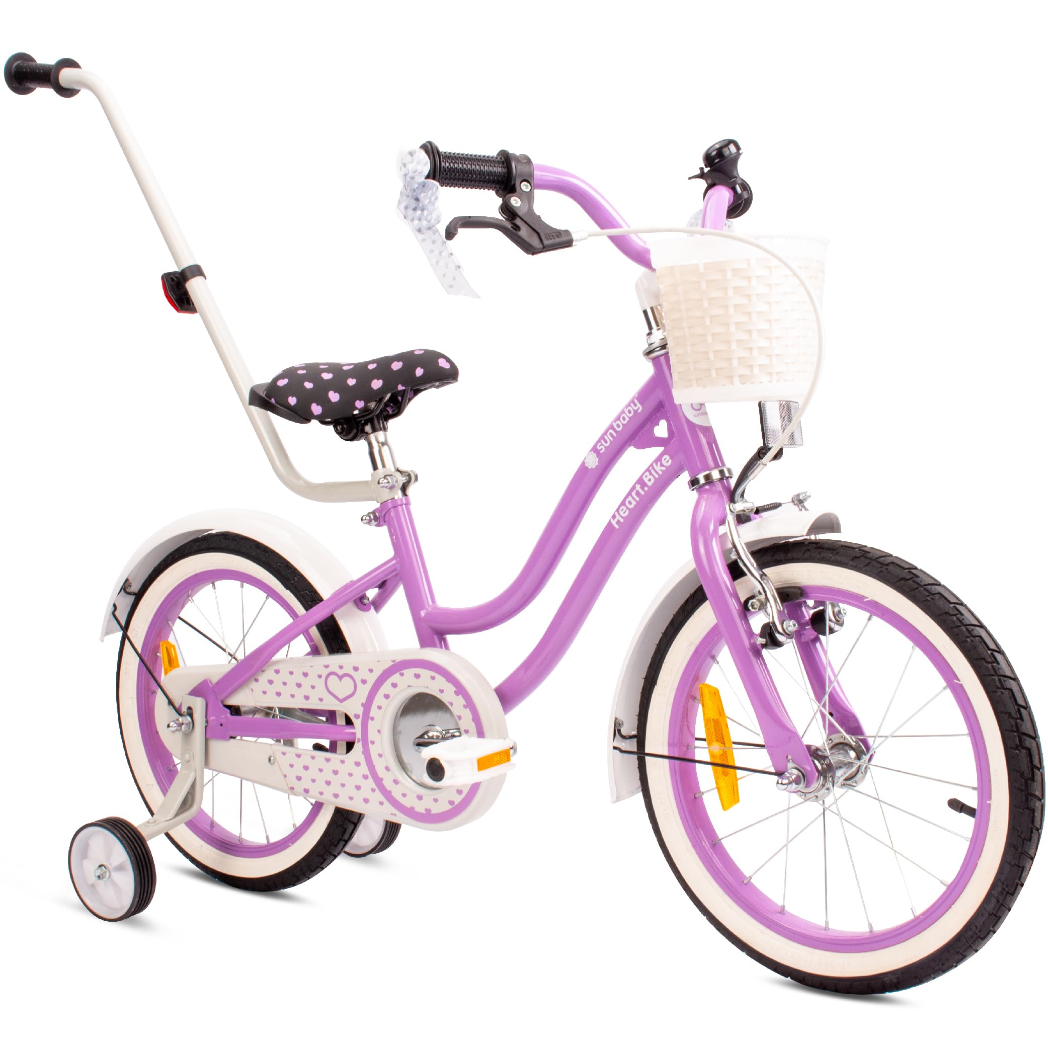Vélo Enfant Fille 12/14/16 Pouces Sun Baby Heart avec Roulettes Stabilisatrices et Barre de Poussée