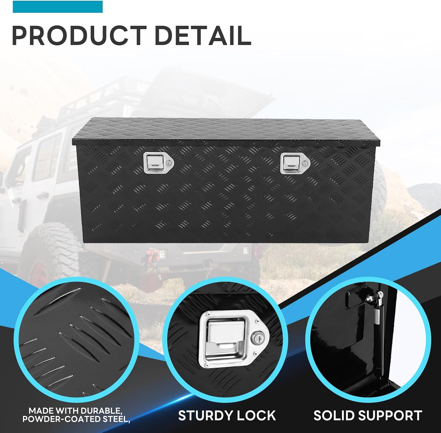 44" Aluminum Black Plated Truck Tool Box Pickup Truck Bed Storage Organizer, Waterproof Underbody Trailer Tongue Box with Lock and Key for RVs, ATVs, Trailer & Truck (44"x14"x16")