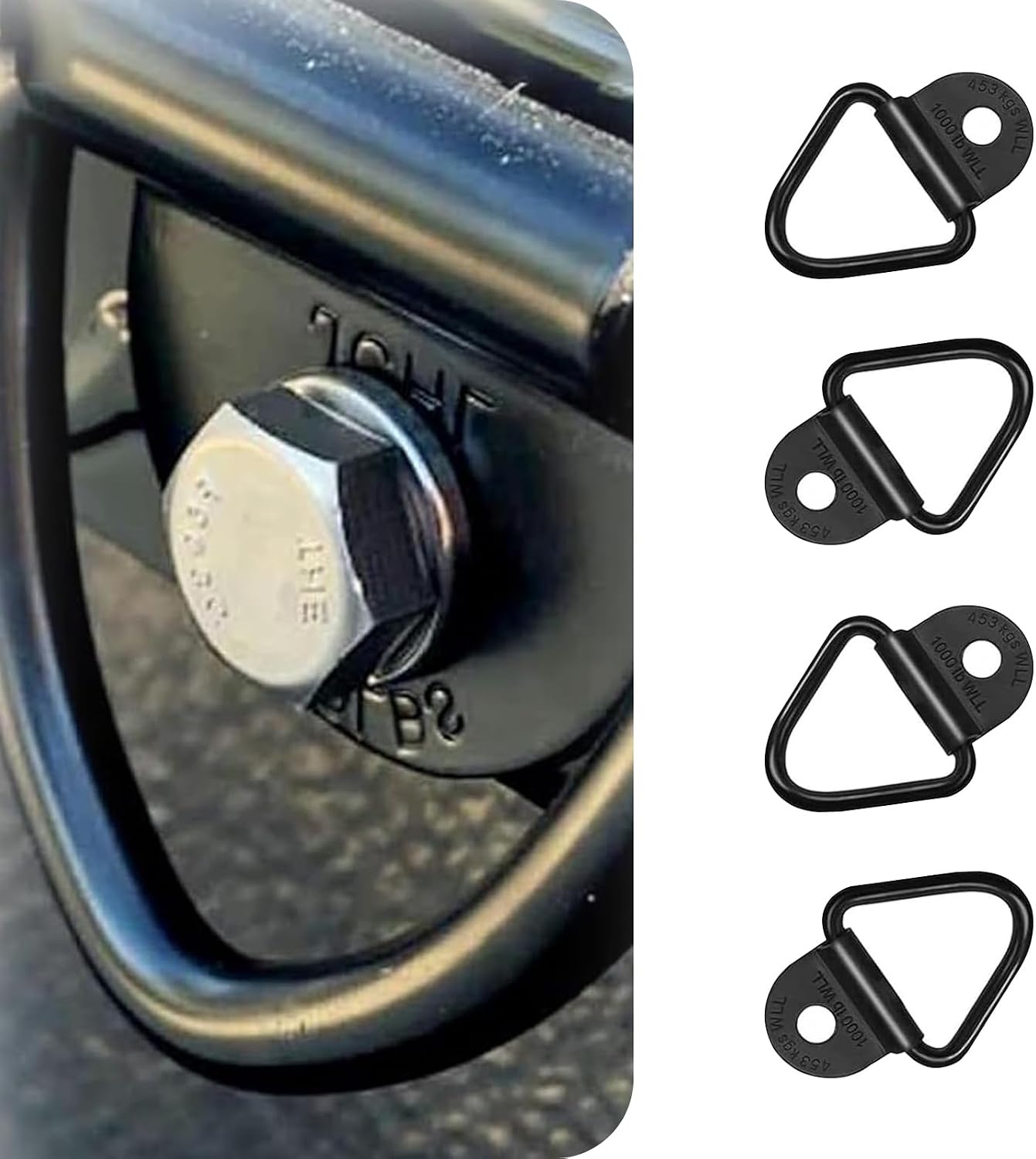 4 PCS V Ring Tie Down Anchors, Heavy Duty Metal Truck Bed Tie Down Anchors Rings, 1000 Lbs Bed Tie Down Anchor Pickups Rail Accessories, Universal for Pickup Truck Trucks Trailers (Black)