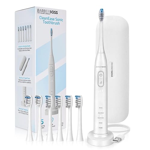 BarberBoss Escova de dentes elétrica, 5 modos × 3 intensidades, sensor de pressão, temporizador de 2