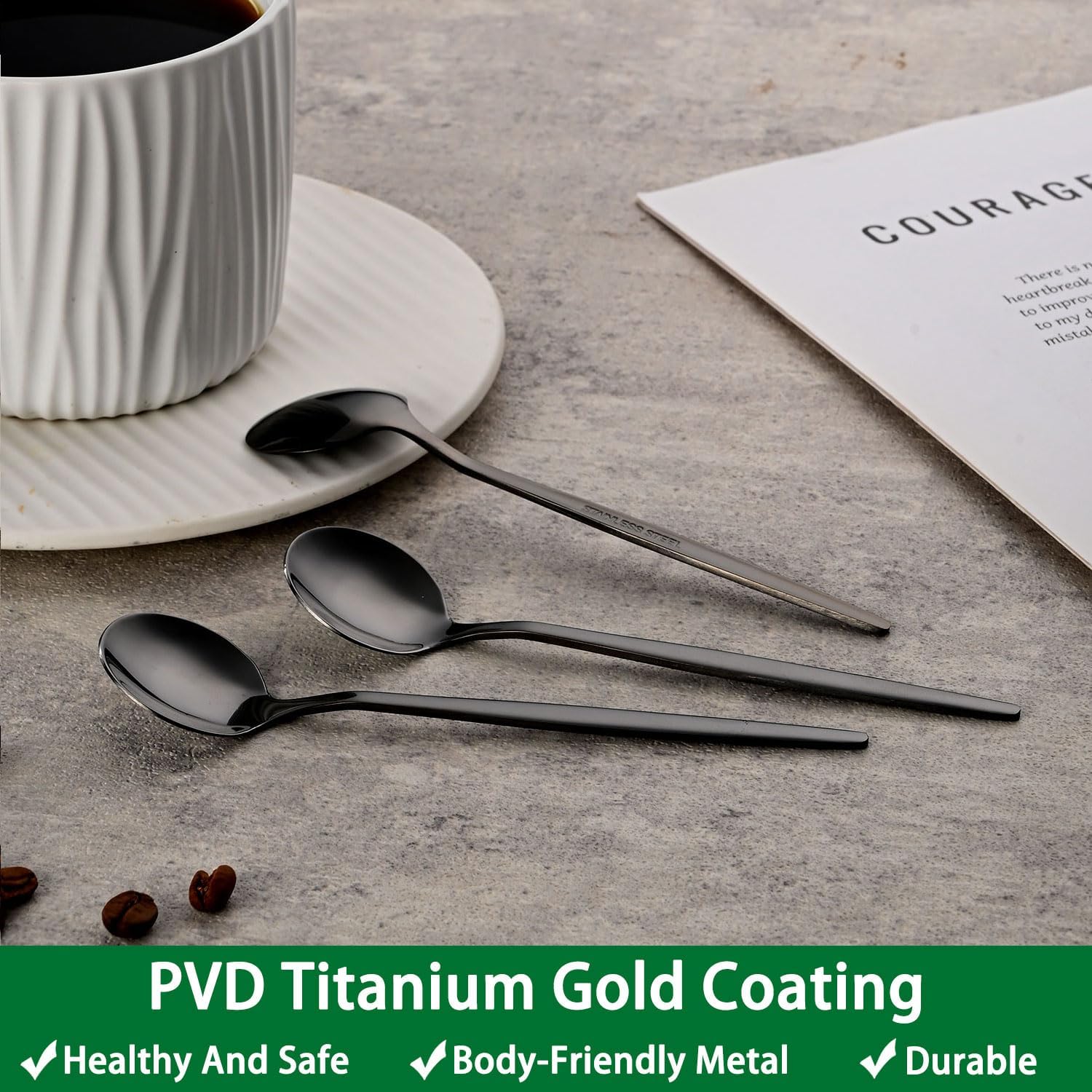 5.1 Inch Coffee & Tea Spoons,6-Piece Black Stainless Steel Dessert Spoons For Cafe,Black Espresso Spoon,Cute Small Demitasse Spoon - Image 7