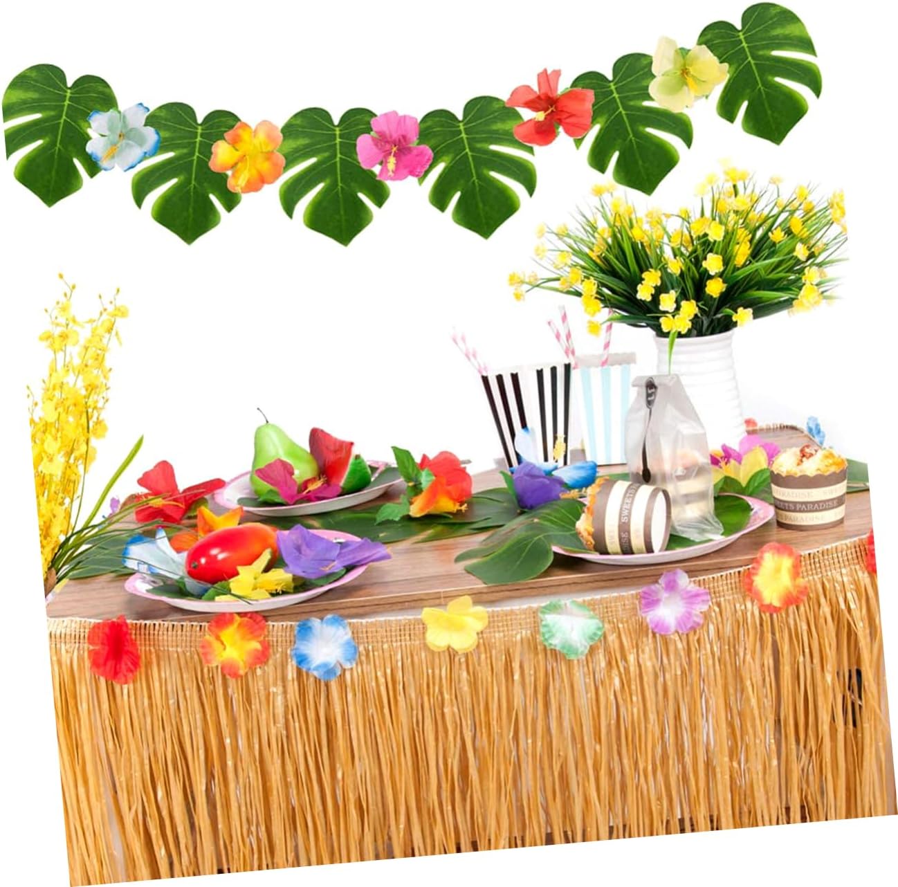 BESTYASH 2 Sets Hawaii Table Skirt Decorations for Birthday Parties Hawaiian Banquet Ornaments for Themed Celebrations Cafes and Restaurants