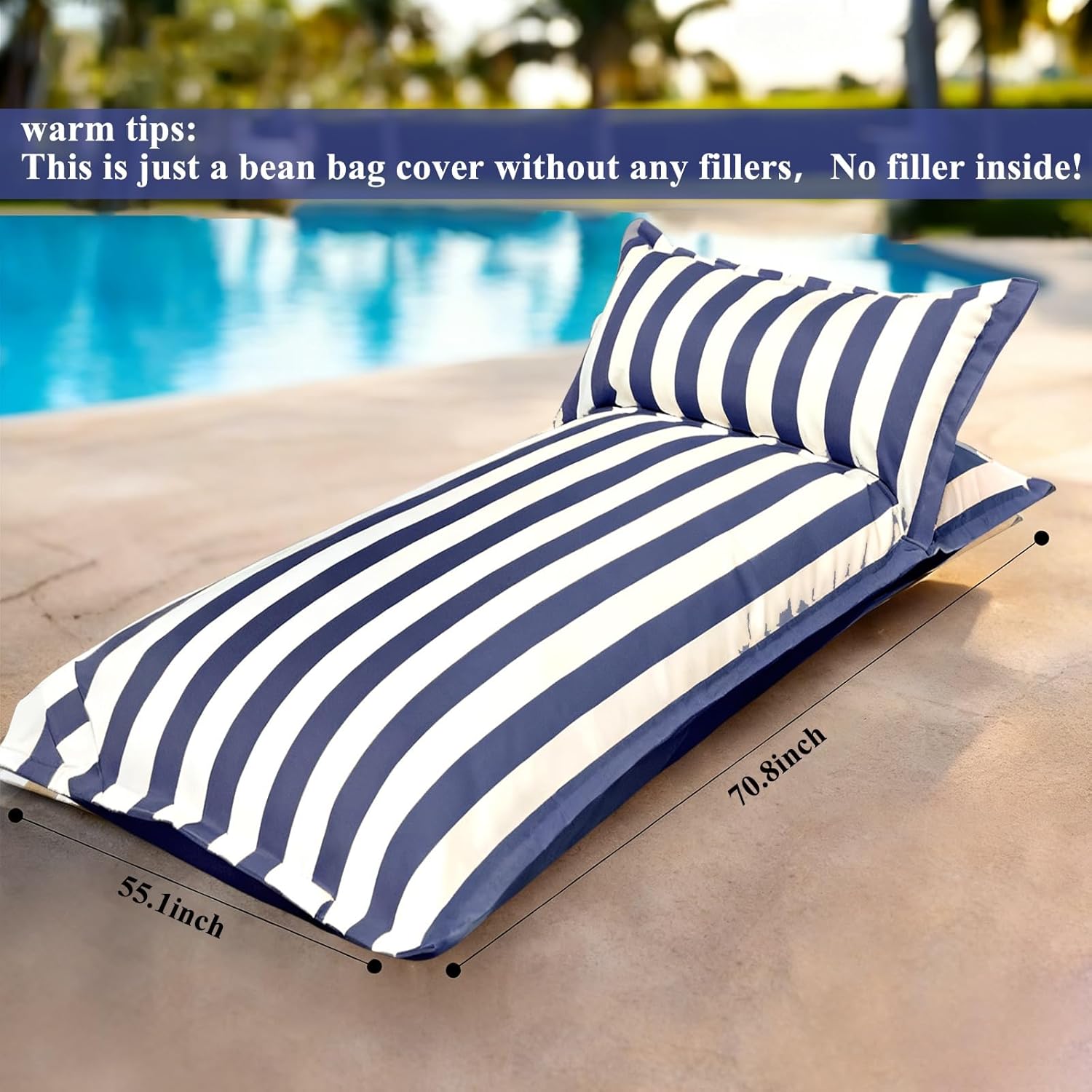 Waterproof Bean Bag Seat（Empty Bag No Filling） - Reusable Swimming Original Adult Size Water Bags Pouf Cover No Filler Garden Beach Camp Beanbag(Black,L-140x180cm-cover)