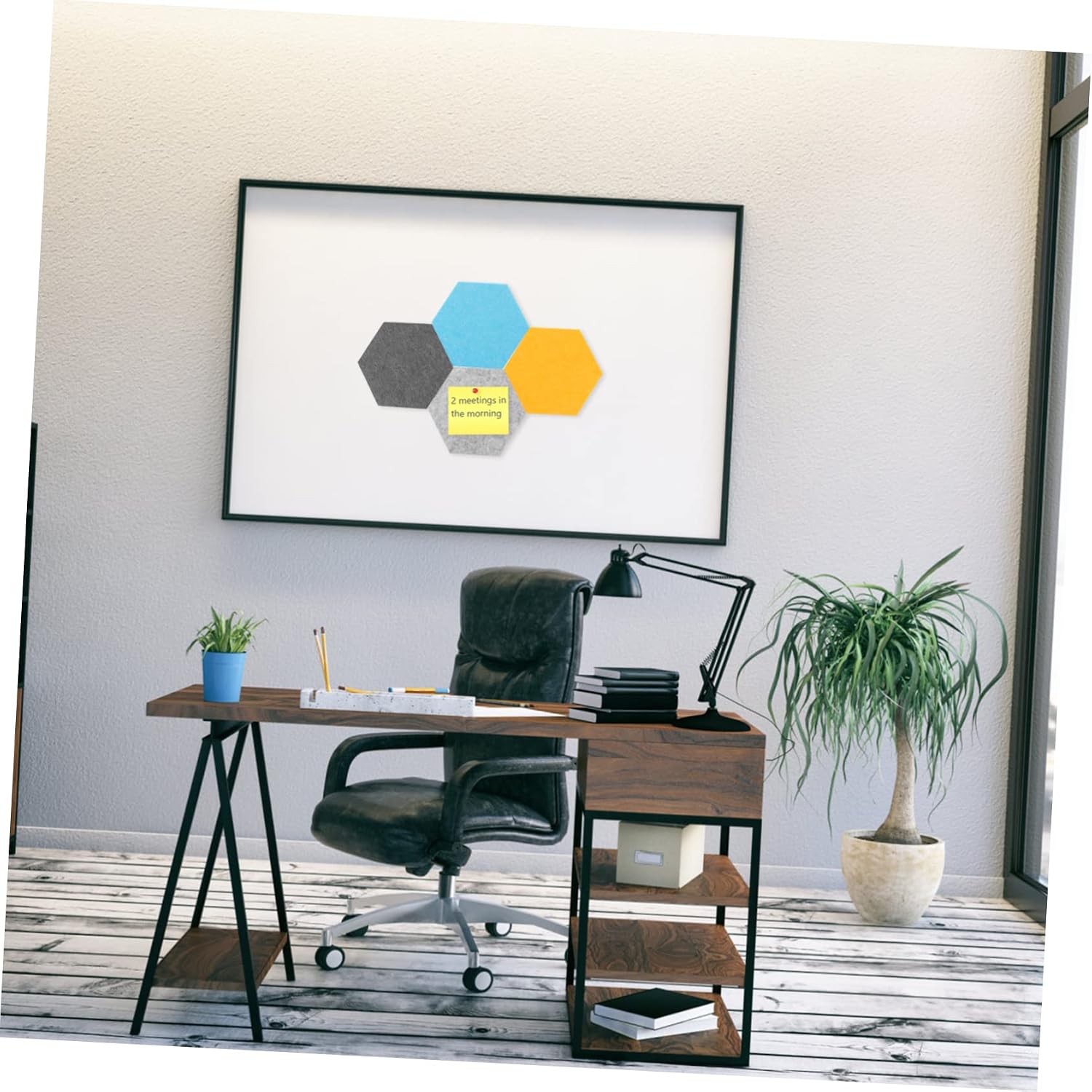 Housoutil Hexagon Felt Board Wall Hanging 8-Piece Hexagonal Memo Display Board for Office and Classroom Decor