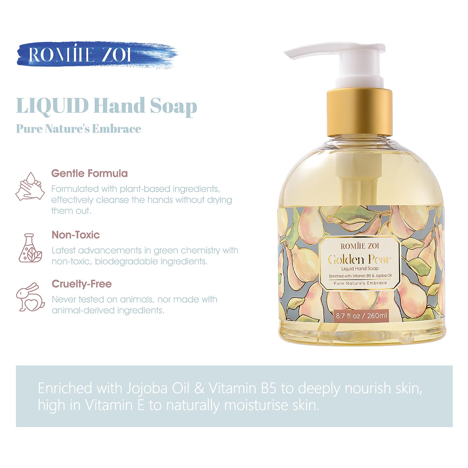 ROMIIE ZOI Liquid Hand Soap with Gift Box - Golden Pear - 260ml/ 8.7 fl.oz - Image 2