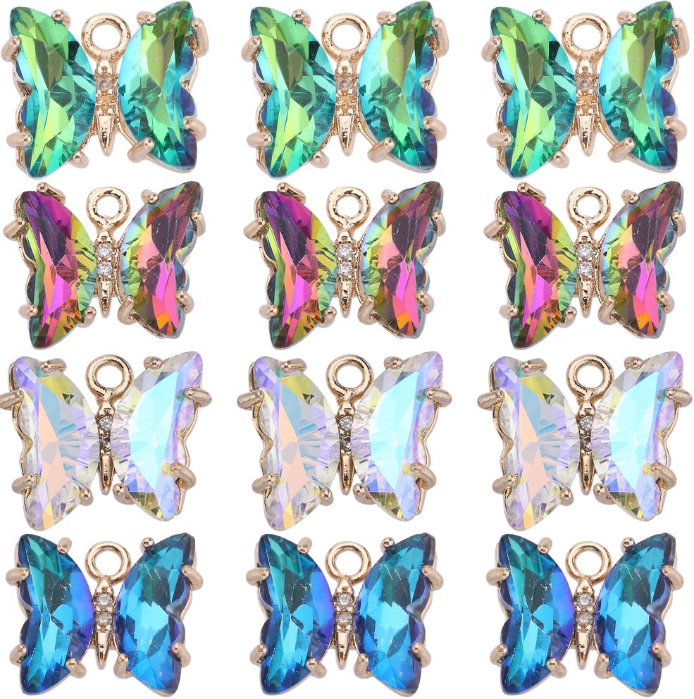 SUNNYCLUE 1 Box 32Pcs Butterfly Charms Crystal Dangle Charms 12x10mm Glass Butterfly Beads AB Color Rhinestone Micro Pave Cubic Zirconia Butterflies Charm for Jewelry Making Charms DIY Craft Supplies