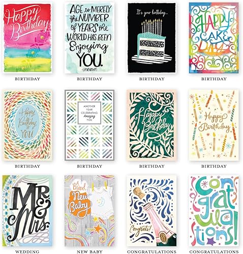 Miniatura 4 de Designer Papers - Tarjetas de felicitación para todas las ocasiones (24 tarjetas con sobres), caja organizadora a rayas multicolor  Cumpleaños,