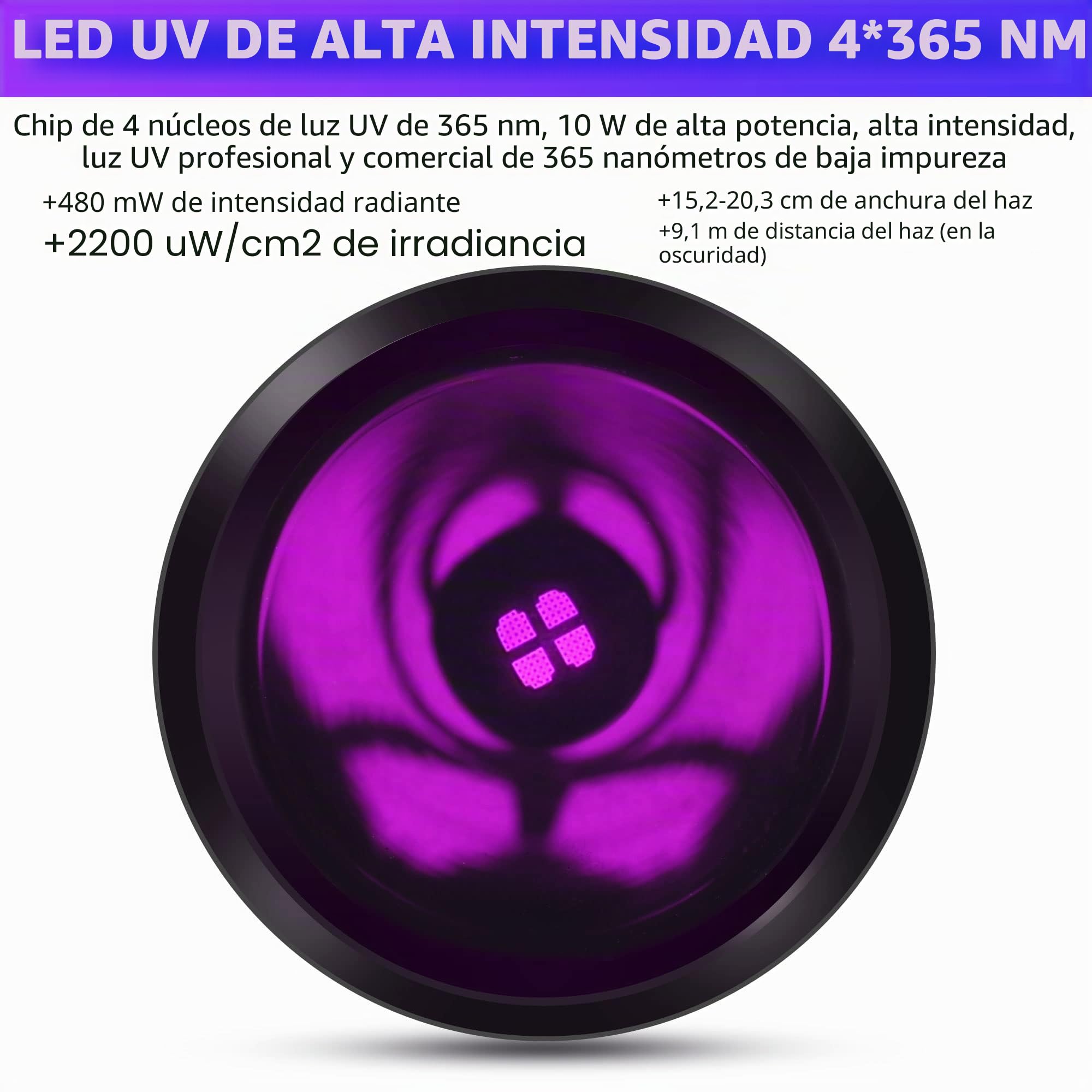 DARKBEAM Ultravioleta Luz UV 365nm Linterna Lamparas LED Negra, Potente Mini Blacklight Flashlight 370nm Portátil - Detector para Orina de Mascotas, Billetes, Epoxy Resina, Escorpión, Minerales