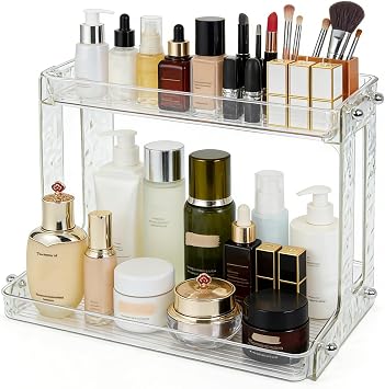 Skincare Organizers 2 Tier, Makeup Organizer Countertop, Cosmetic Display Cases, Makeup&Skincare Organizer for Vanity, Desktop, Bathroon Free Standing - White