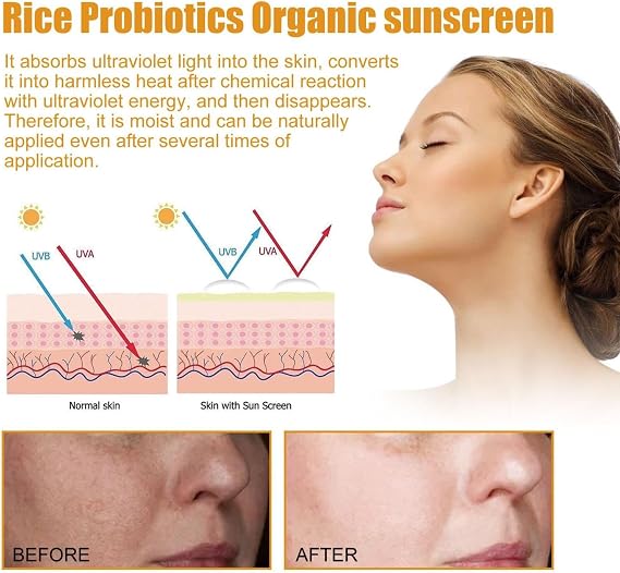 Rice + Probiotics SPF50+ PA++++ Sunscreen, Sunscreen SPF 50, Waterproof Sun Serum, Rice Probiotics Sunscreen SPF50+ Sunscreen, Rice Sun Protection Korean 50 ml (1 Piece)