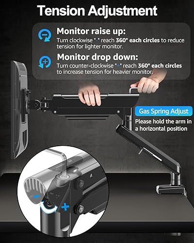 Miniatura 9 de Brazo de montaje para monitor único, se adapta a 17-32 pulgadas, soporta 4.4-22 libras, movimiento completo, VESA 75x75100x100, soporte de