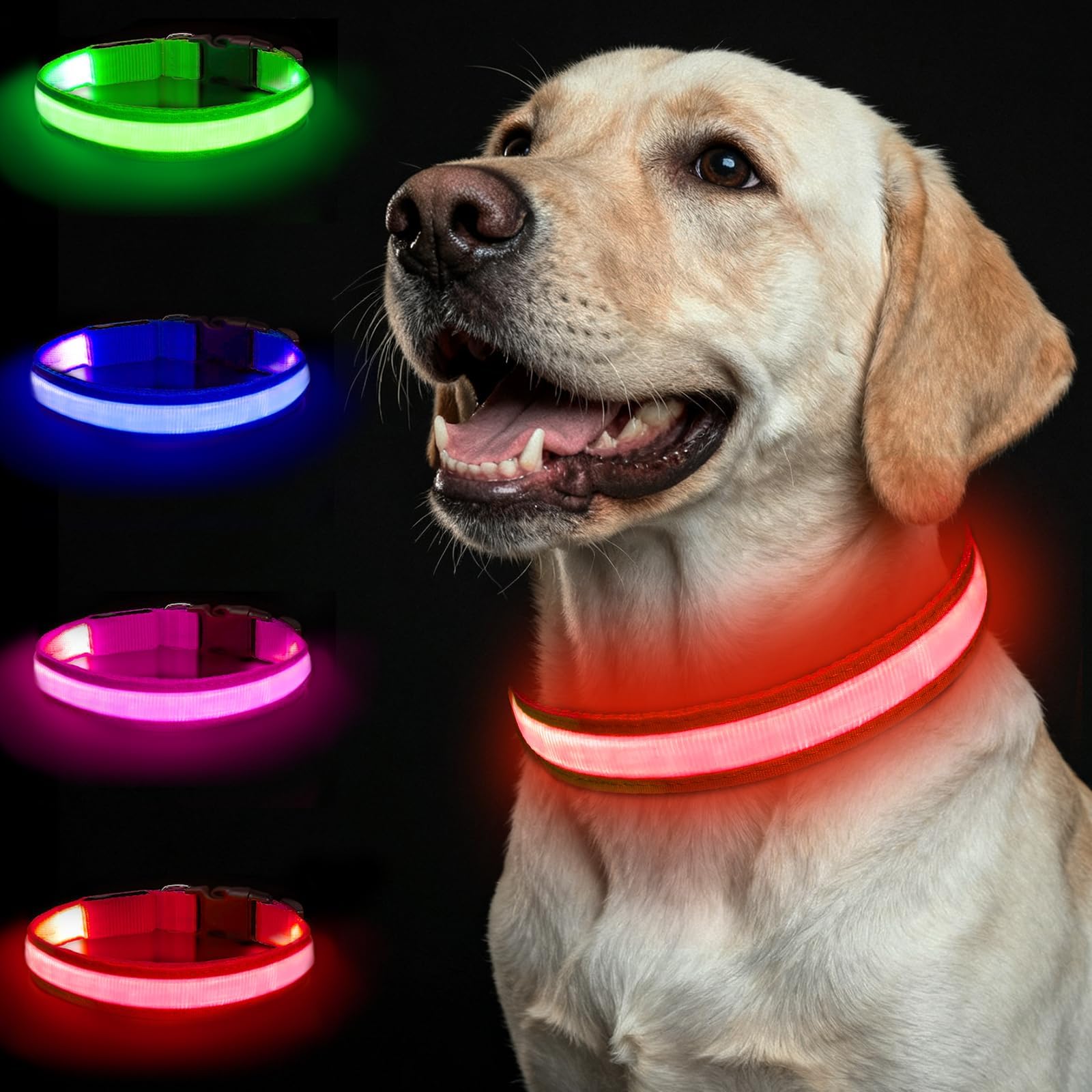 – Nepfaivy Light Up Dog Collar - Flashing Dog Collar Lights for The Dark, Rechargeable LED Collars with 3 Glow Modes for Small Medium and Large Dogs (Red-M)