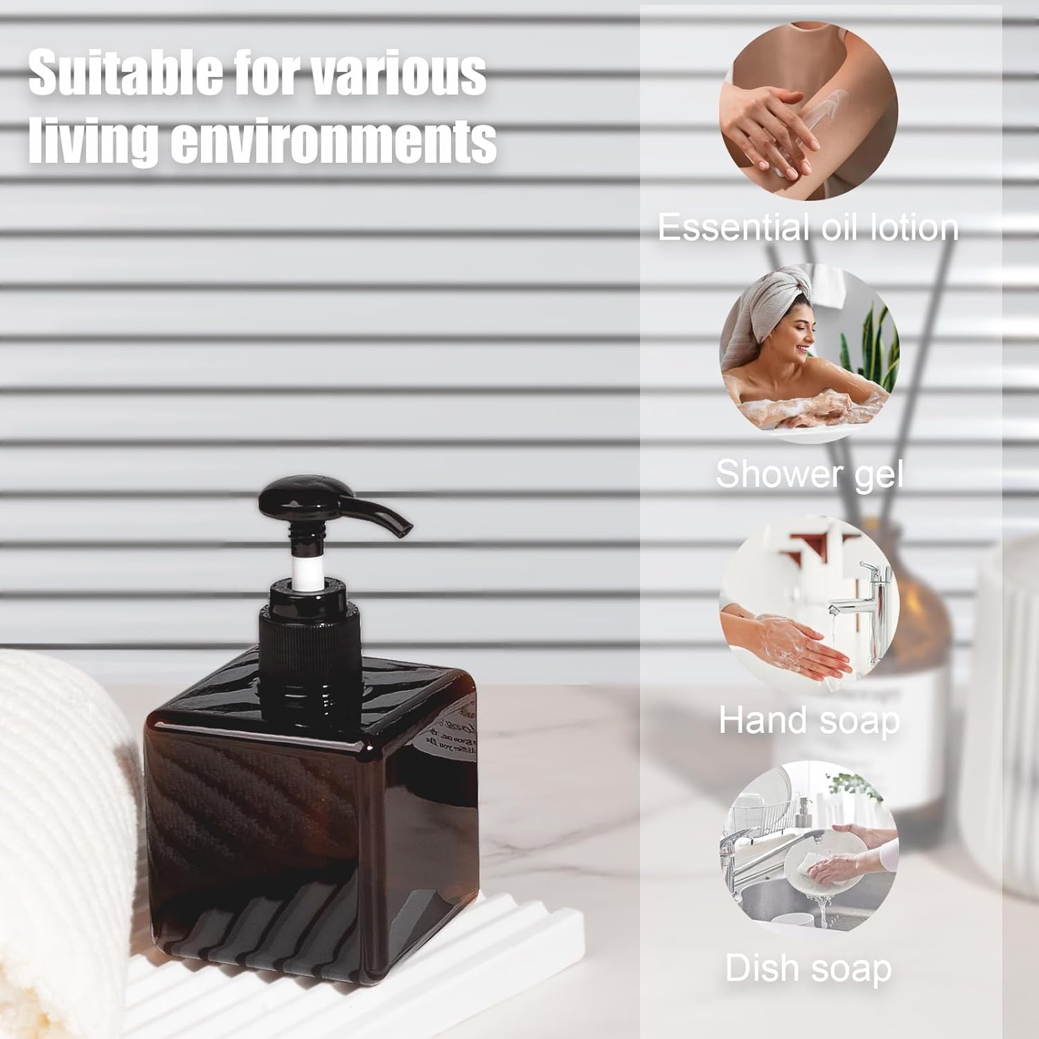 Pump Bottle, Refillable Plastic Empty Lotion Soap Dispenser Liquid Container for Bathroom Shampoo and Body Wash, 8.5oz/250ml Amber 2 Pack - Image 2