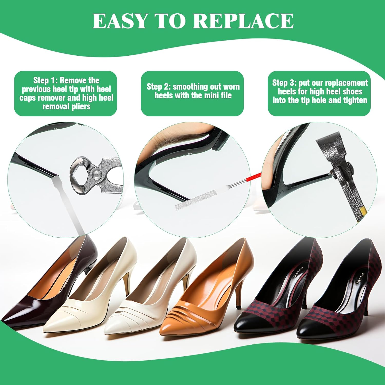 75Pcs High Heel Replacement Tips Assortment Set with Repair Tools,