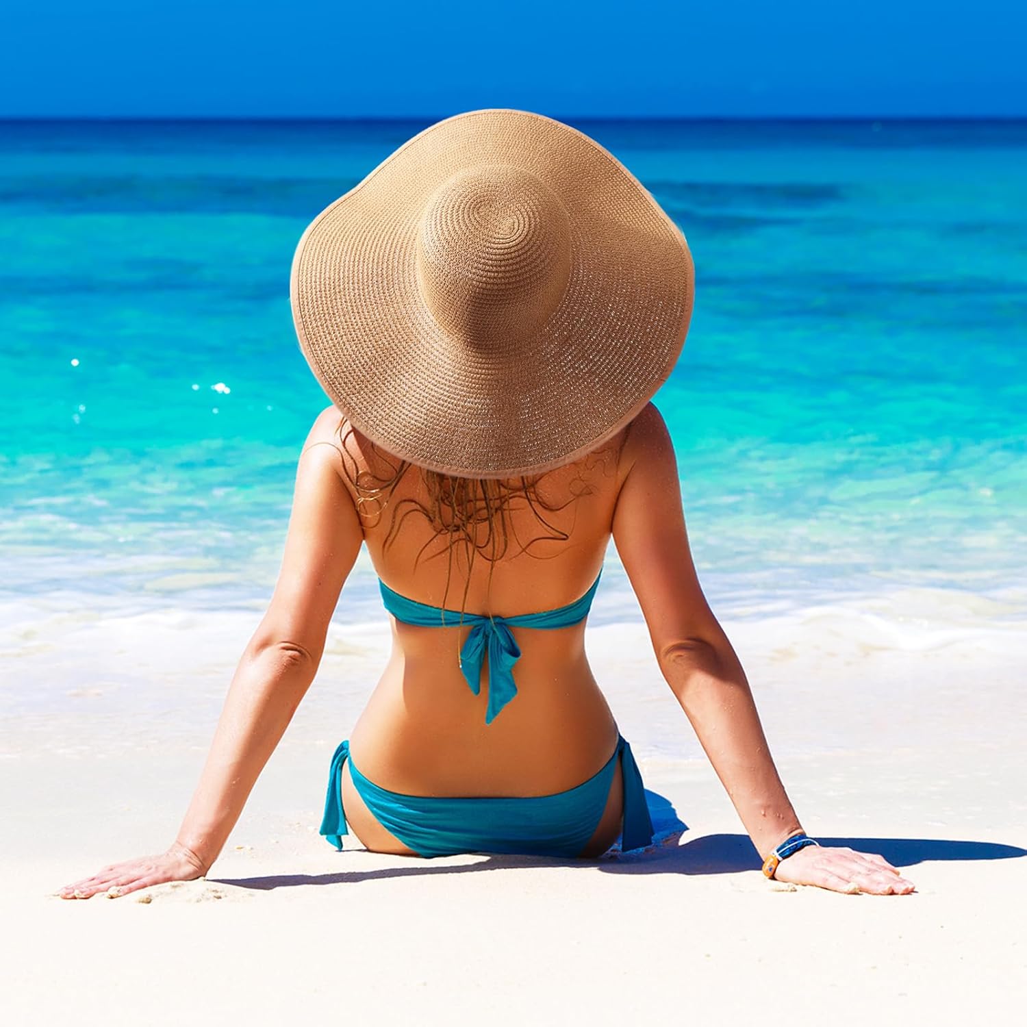 DRESHOW Big Straw Sun Hats for Women Floppy Foldable Roll up Beach Cap Sun Hat UPF 50+ Vacation Honeymoon Embroidered Hat