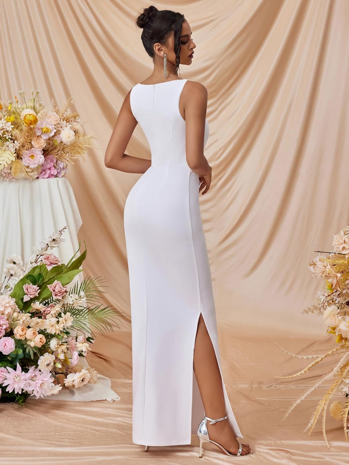 Wedding Guest Dresses for Women Formal Evening Party Year-Round Sleeveless Slim Split Evening Gowns Long Prom Dress - Image 3