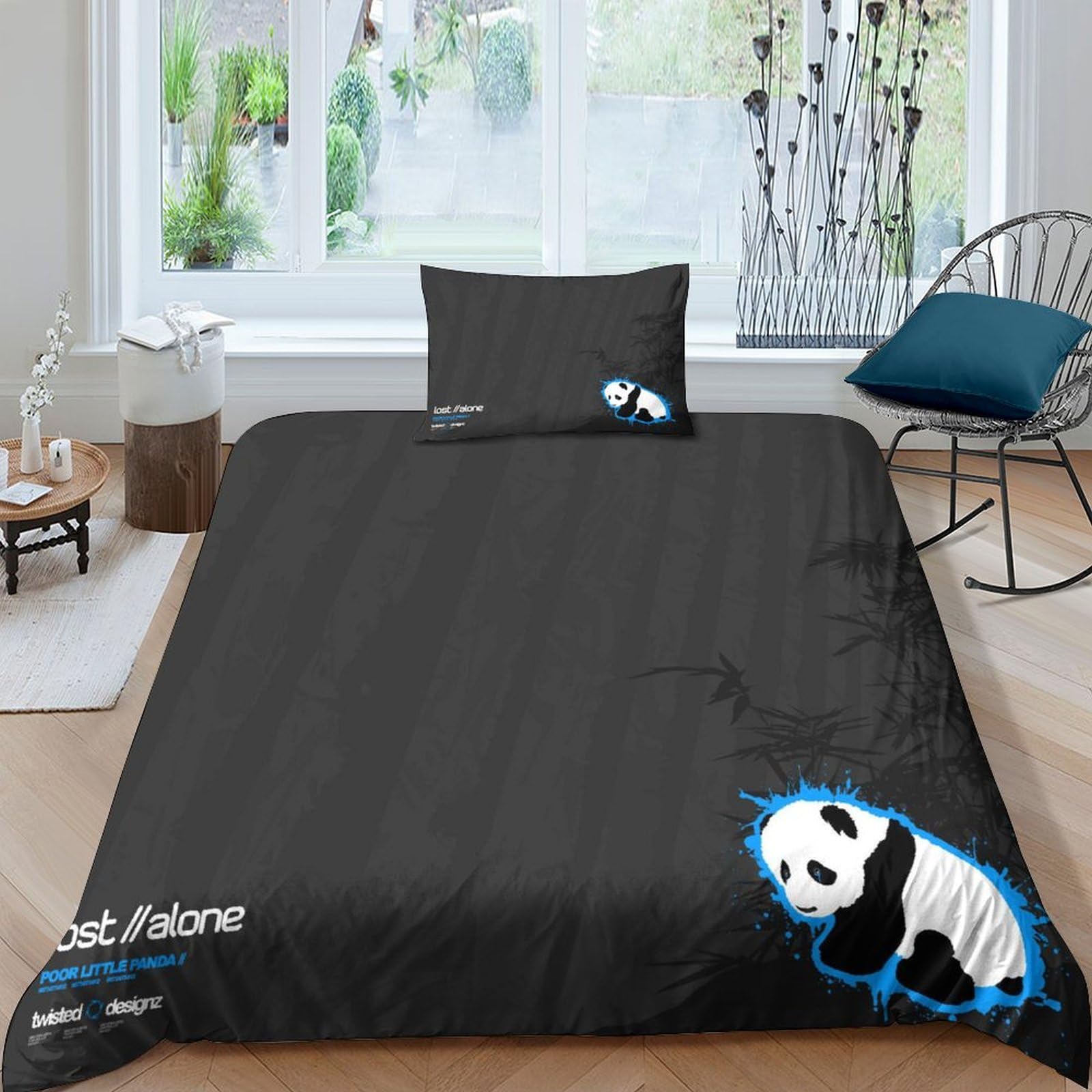 Housse de couette panda pour chambre d'enfant lit simple 135x200