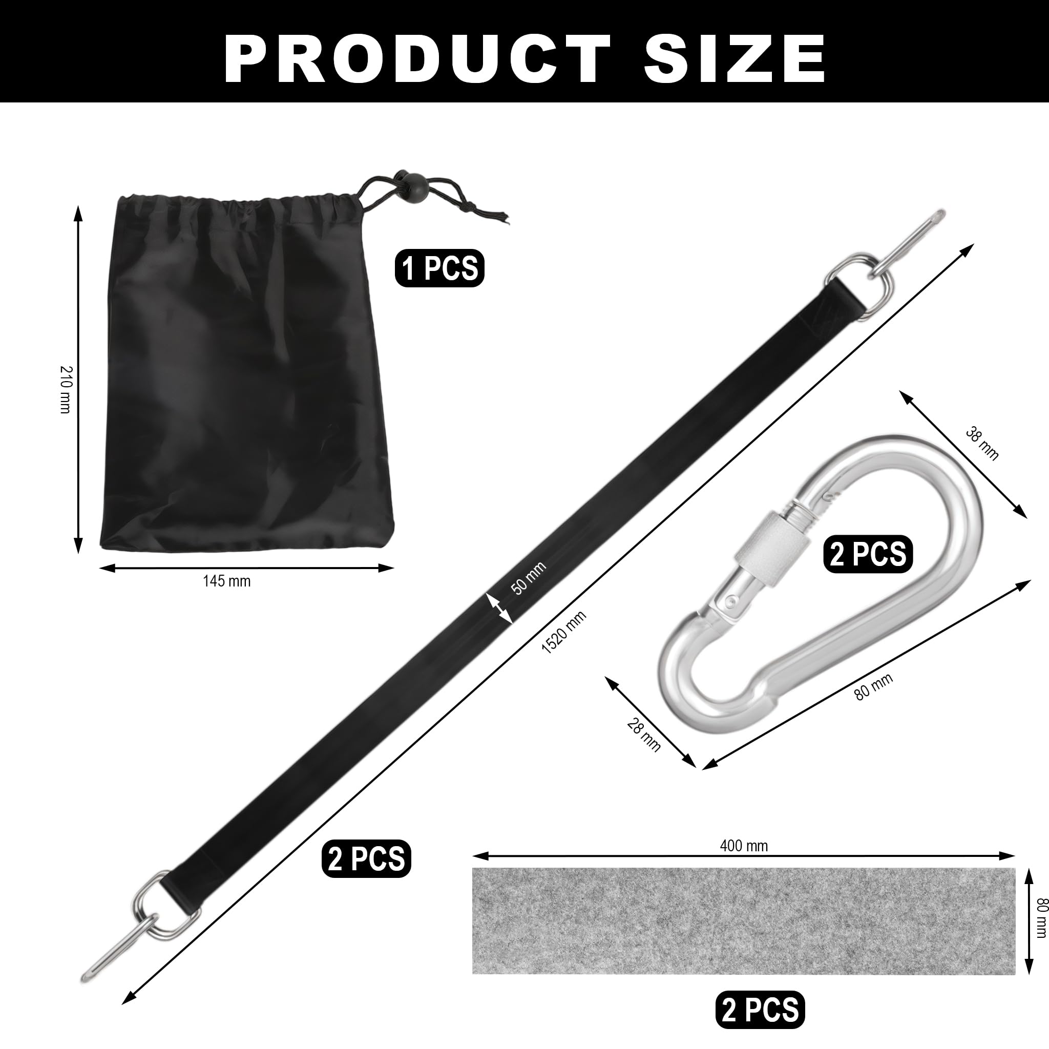 Accessorio per Altalena per Alberi 800KG, Sospensione per sedie a Altalena da amacca e trapezoide, Cinghie 150cm x 5cm con moschettoni, Anelli a D, Borsa e Protezione per Alberi