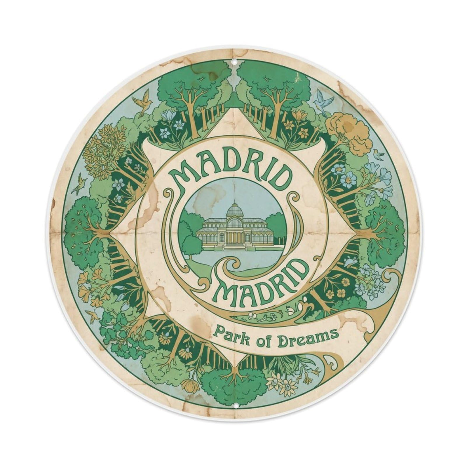 Fqnyr Style Vintage Travel Madrid Park Spain Metal Tin Sign