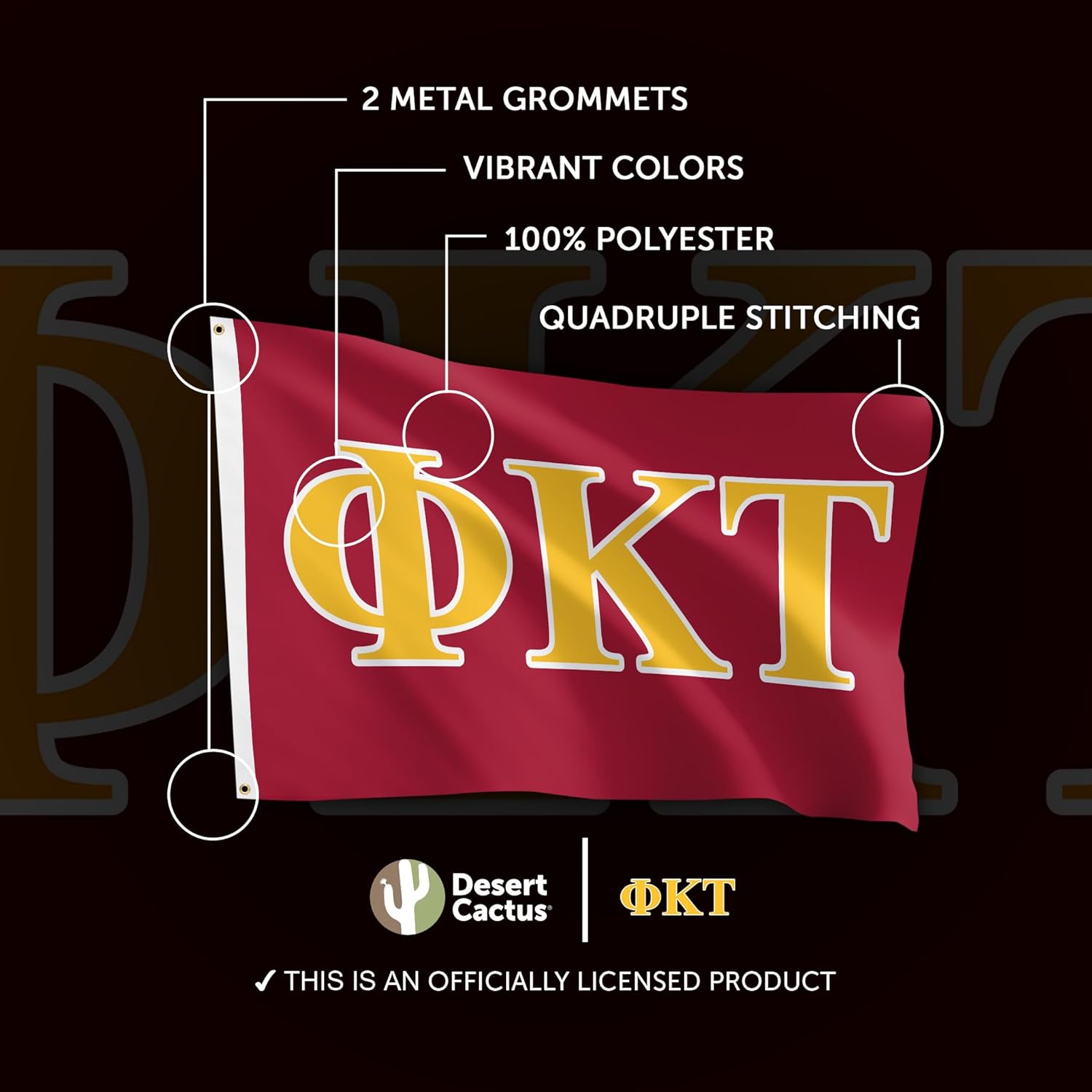 Desert Cactus Phi Kappa Tau Fraternity Flag - Greek Banner, Large 3x5 feet - for Decor, Events, and Phi Tau Pride Display (Letter)