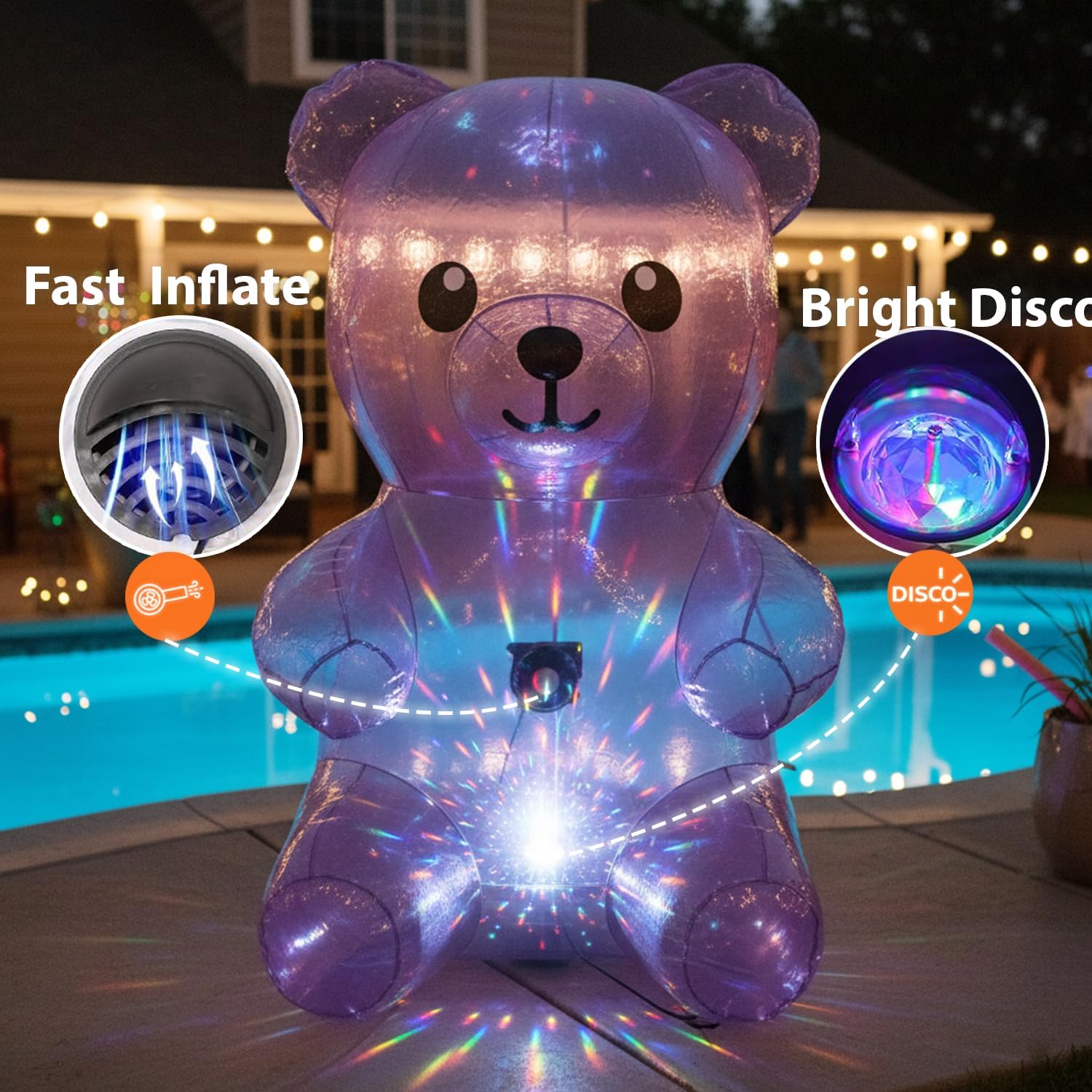 5FT Giant Inflatable Gummy Bear Decoration Purple Candy Theme Blow Up Yard Decor for Birthday Parties Candyland Party & Event Lawn Decoration